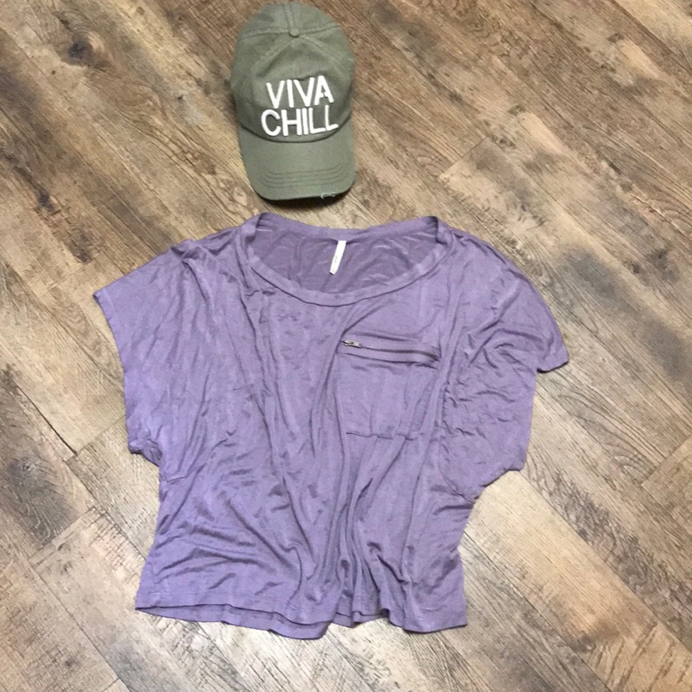 Purple Crop Top Zipper Pocket T-shirt M